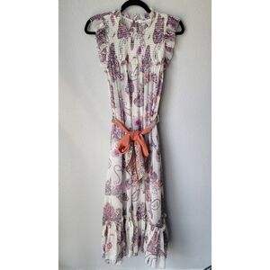 Unsubscribed NWT Silk Paisley Smocked Belted Tank Dress Size 6 In Soft Muslin